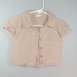 Easy Peasy Girls Button-Up Short Sleeve Khaki Shirt Size 12 months